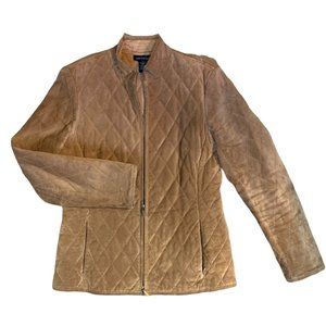 Ann Taylor M Suede Leather Lined Quilted Full Zip Jacket Beige #1